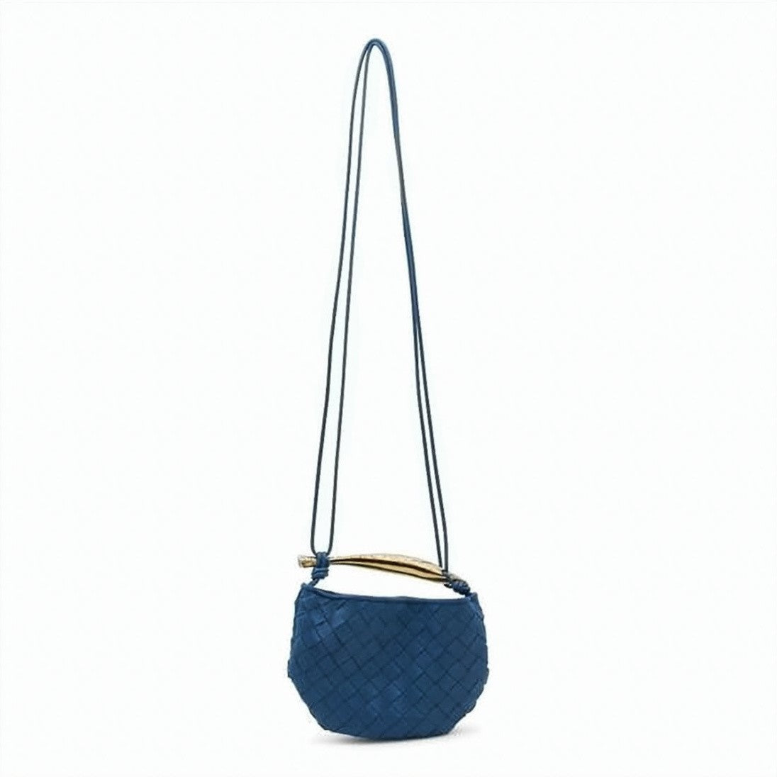 Bottega Veneta Woven Lambskin Crossbody Bag With Curved Gold-Tone Accent