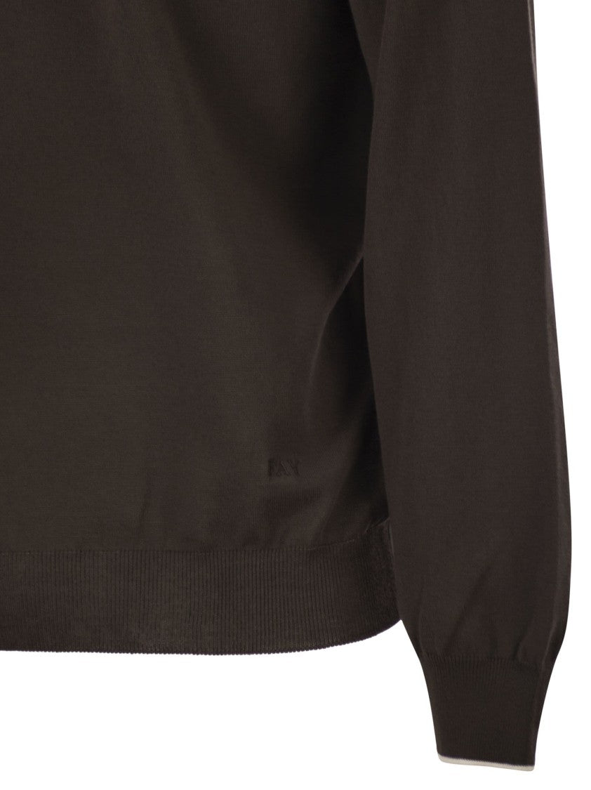 Fay Long-Sleeved Crew Neck Jumper With Contrasting Trim