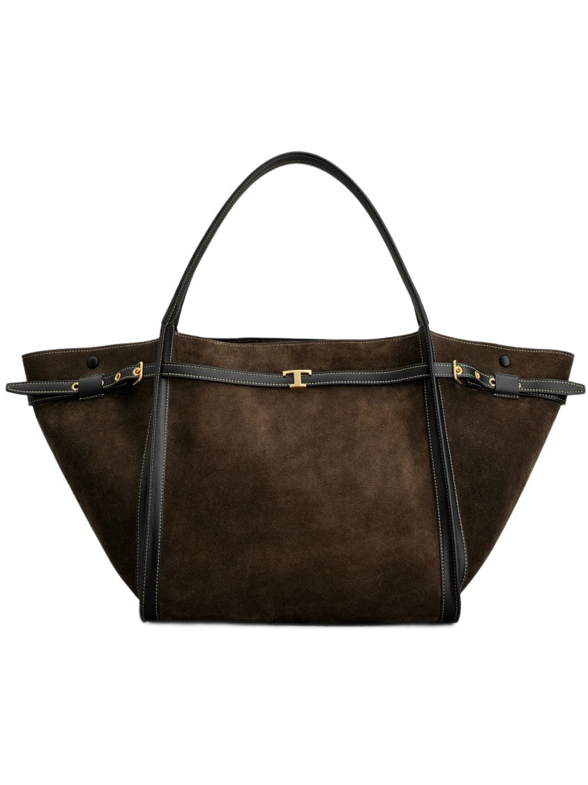 Tod's Suede Leather-Trim Tim Tote Bag