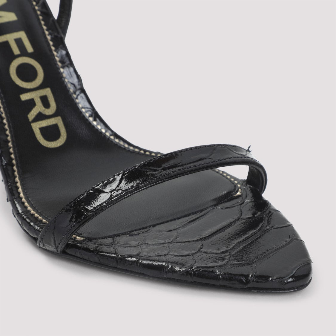 Tom Ford Semi Shiny Printed Python Black Calf Leather Sandals