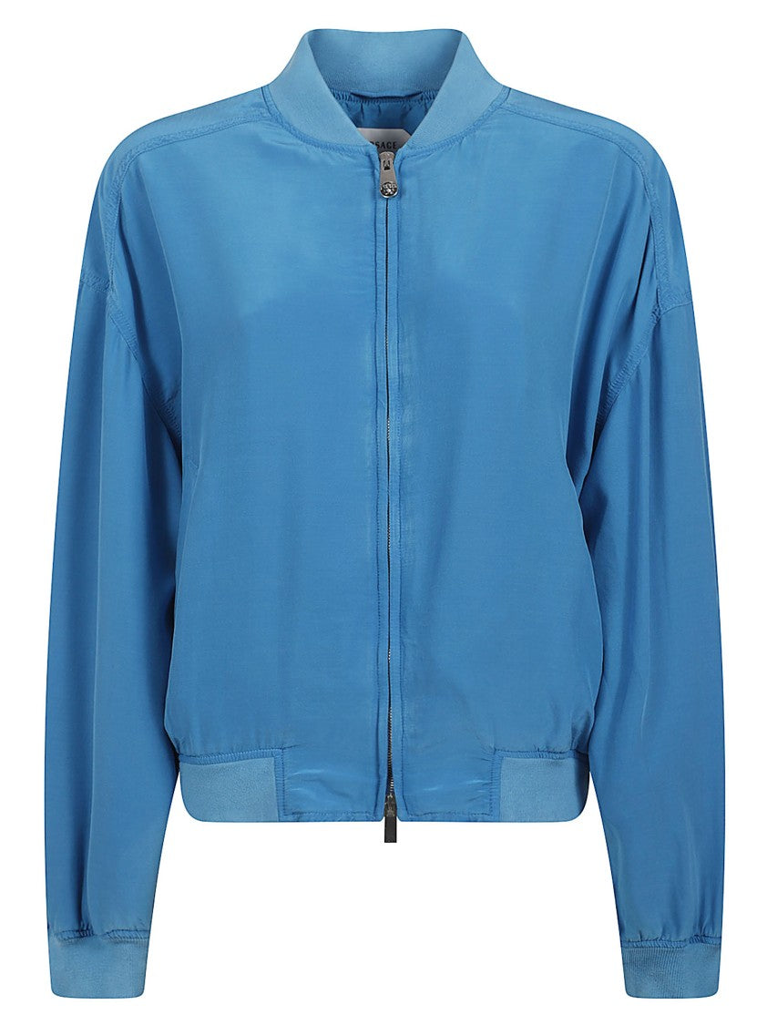 Versace Cropped Blue Jacket With Front Zipper