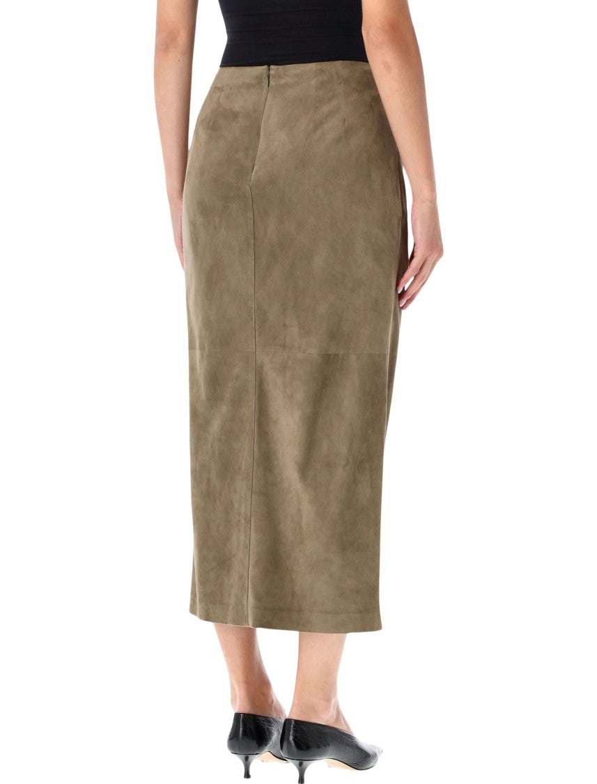 Polo Ralph Lauren Teegan Suede Front-Draped Midi Skirt