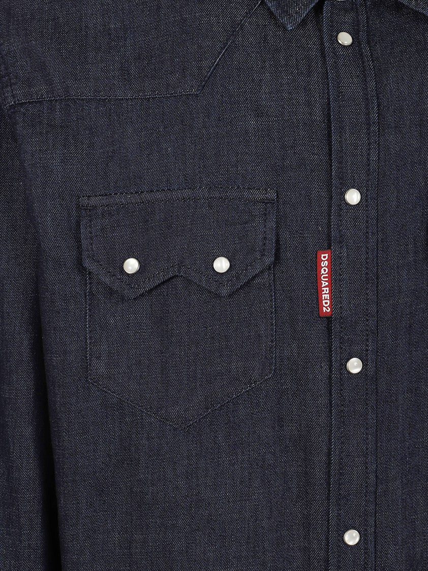 Dsquared2 Dark Wash Denim Shirt With Pearlized Snaps