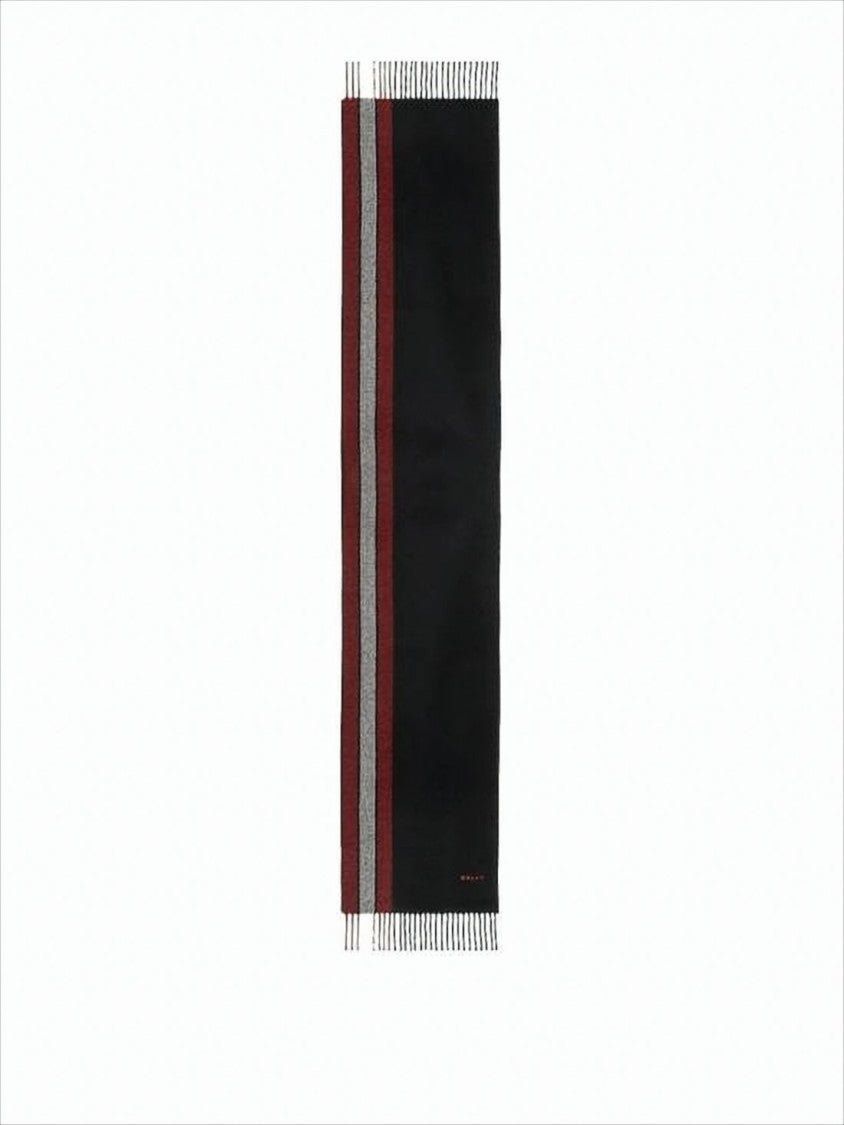 Bally Long Rectangular Black Scarf With Burgundy