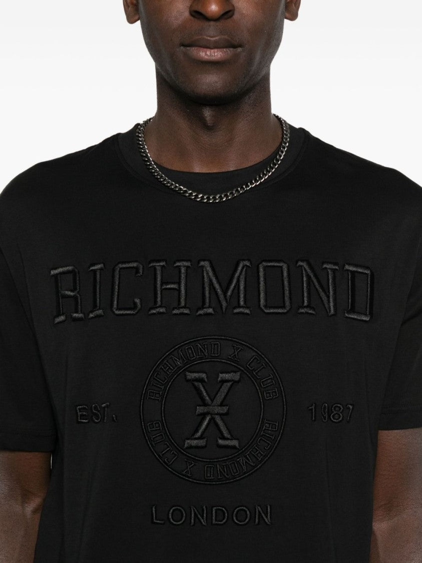 John Richmond Short-Sleeve Black T-Shirt With Textured Embossed Logo
