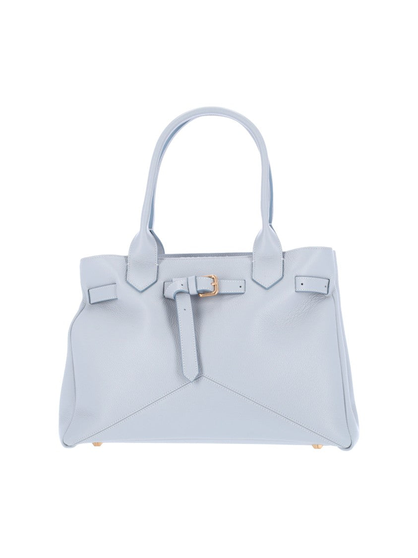 Ballantyne Structured Light Blue Calf Leather Tote With Adjustable Buckle