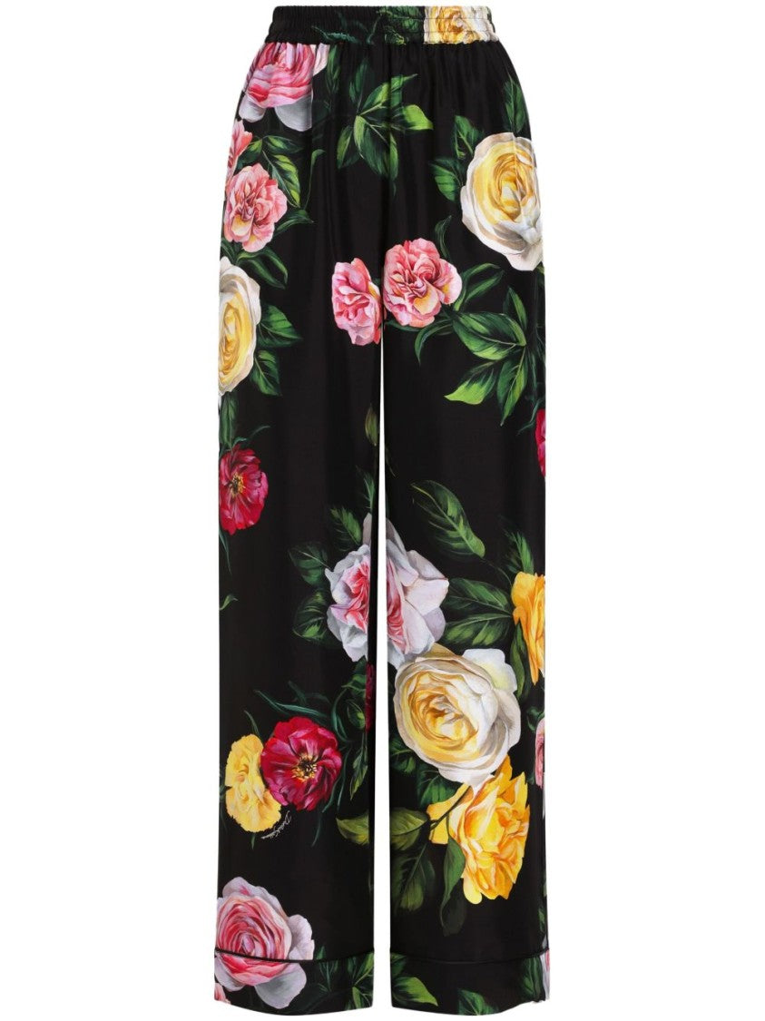 Dolce & Gabbana Wide-Leg Trousers With Striking Rose Print