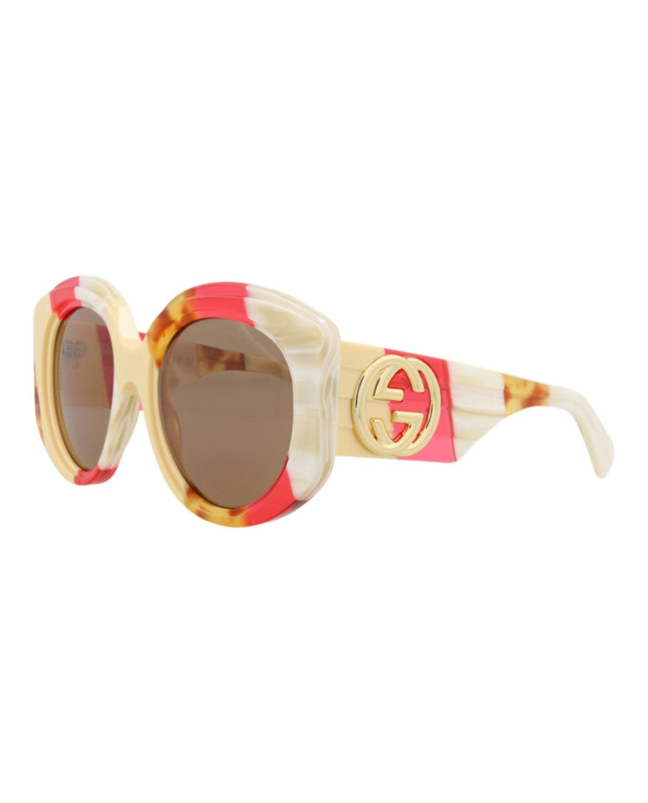 Gucci Round-Frame Sunglasses In Recycled Acetate With Gold Accent
