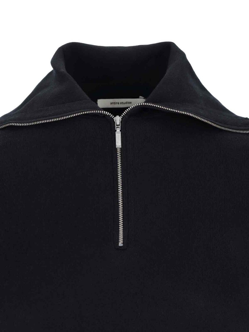 Entire Studios High-Collar Black Cotton Zip-Through Knitwear