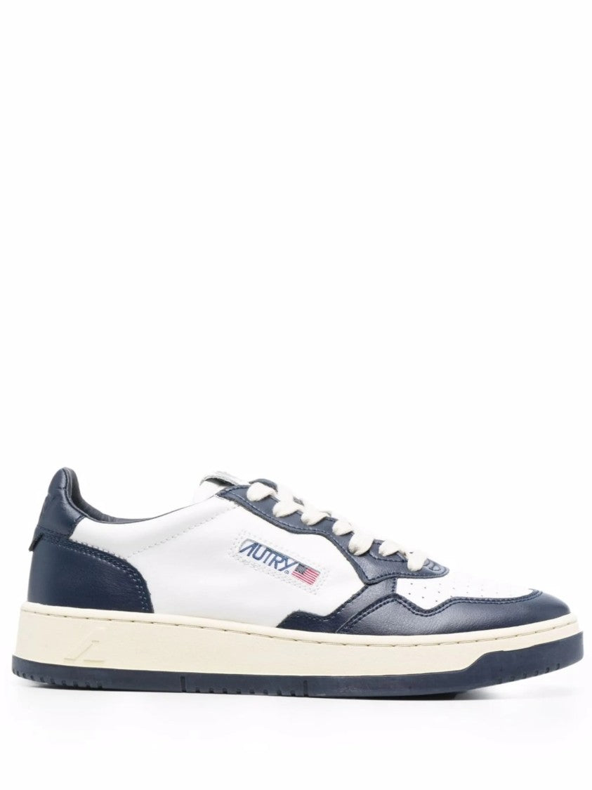 Autry Navy Medalist Low Leather Overlays Sneakers
