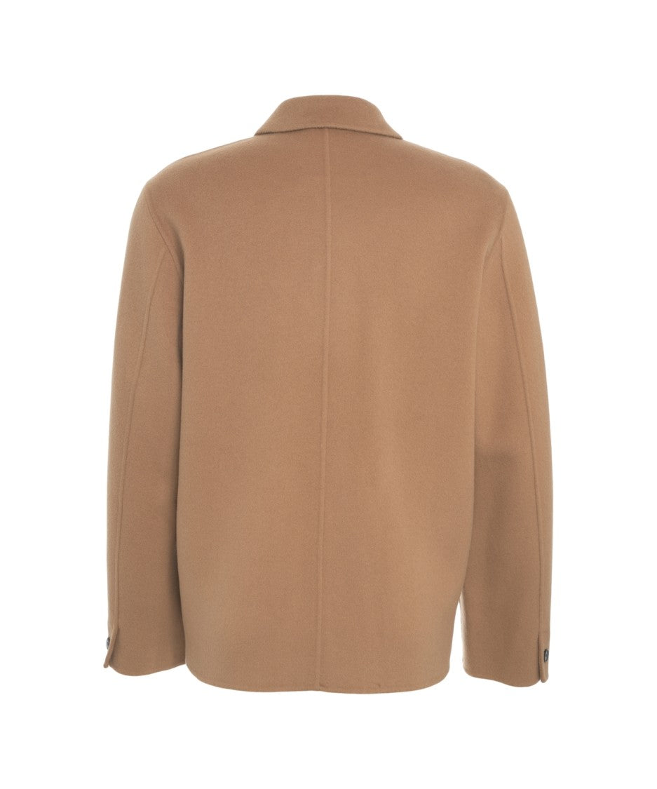 Amaranto Misto Lana Wool Blend Overshirt With Classic Collar And Practical Pockets