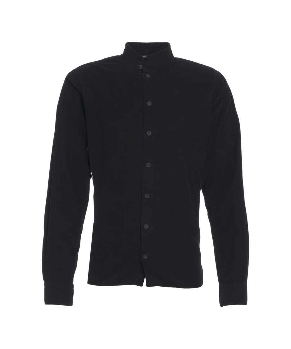 Hannes Roether Black Mandarin Collar Shirt With Ribbed Texture