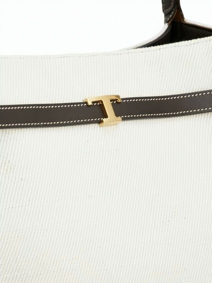 Tod's Structured Linen Tote Bag With Leather Trim