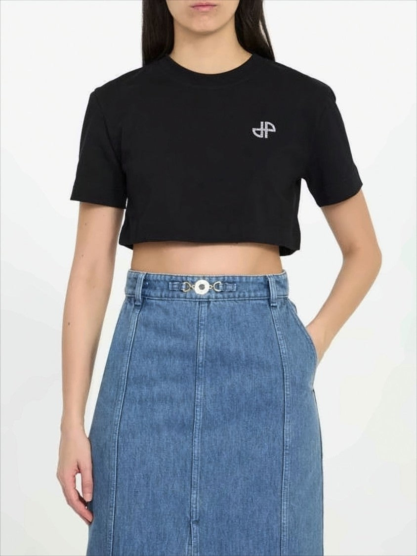 Patou Cropped Short-Sleeve T-Shirt With Embellished Logo