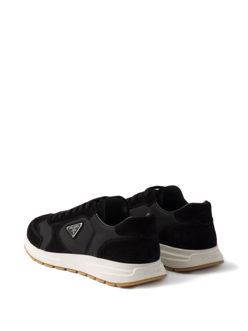 Prada Black Textured Triangular Logo Sneakers