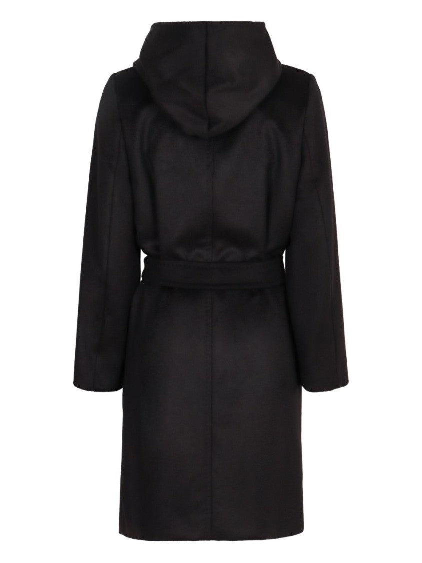Max Mara Hooded Virgin Wool Coat With Belted Waist
