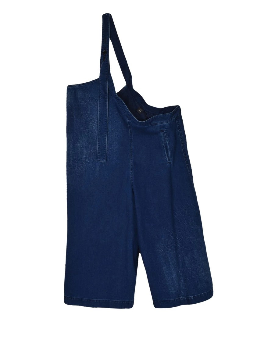 Yohji Yamamoto Blue Asymmetric High-Waisted Wide-Leg Cotton Pants