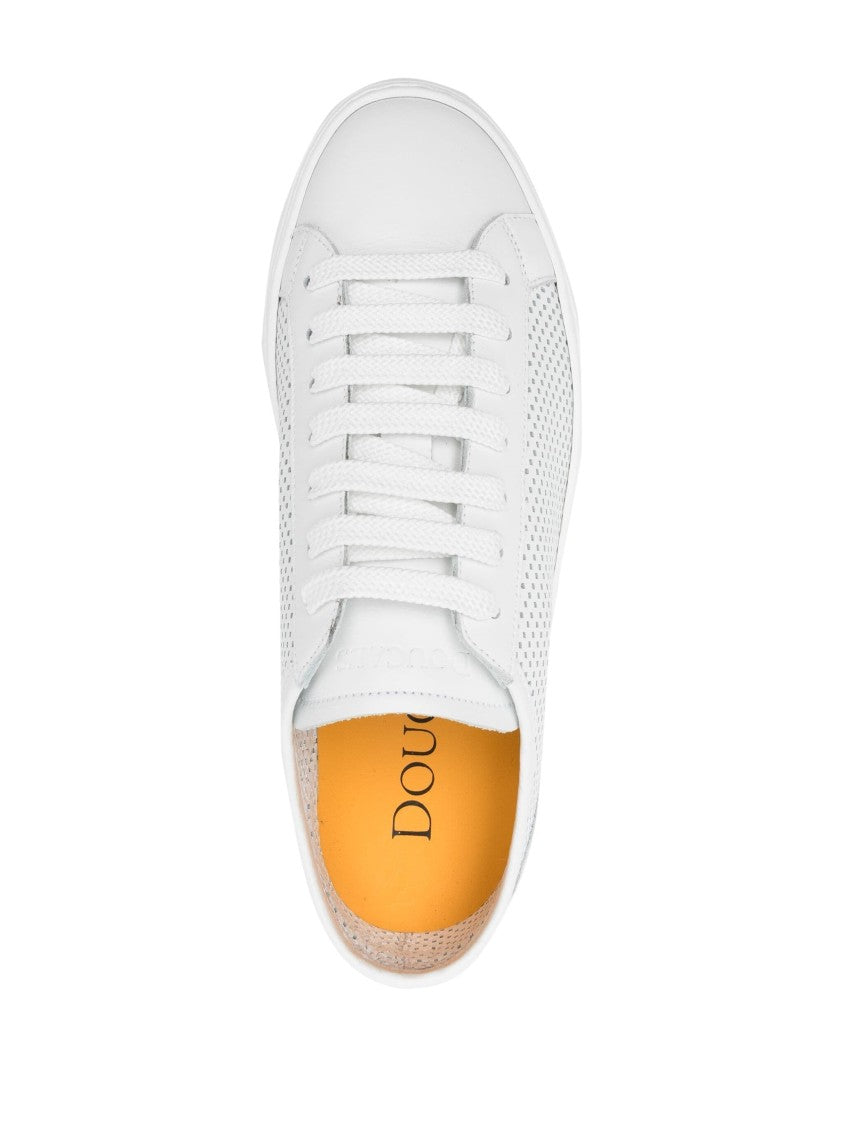 Doucal's Beige Low-Top Leather Sneakers With Perforated Side Panels