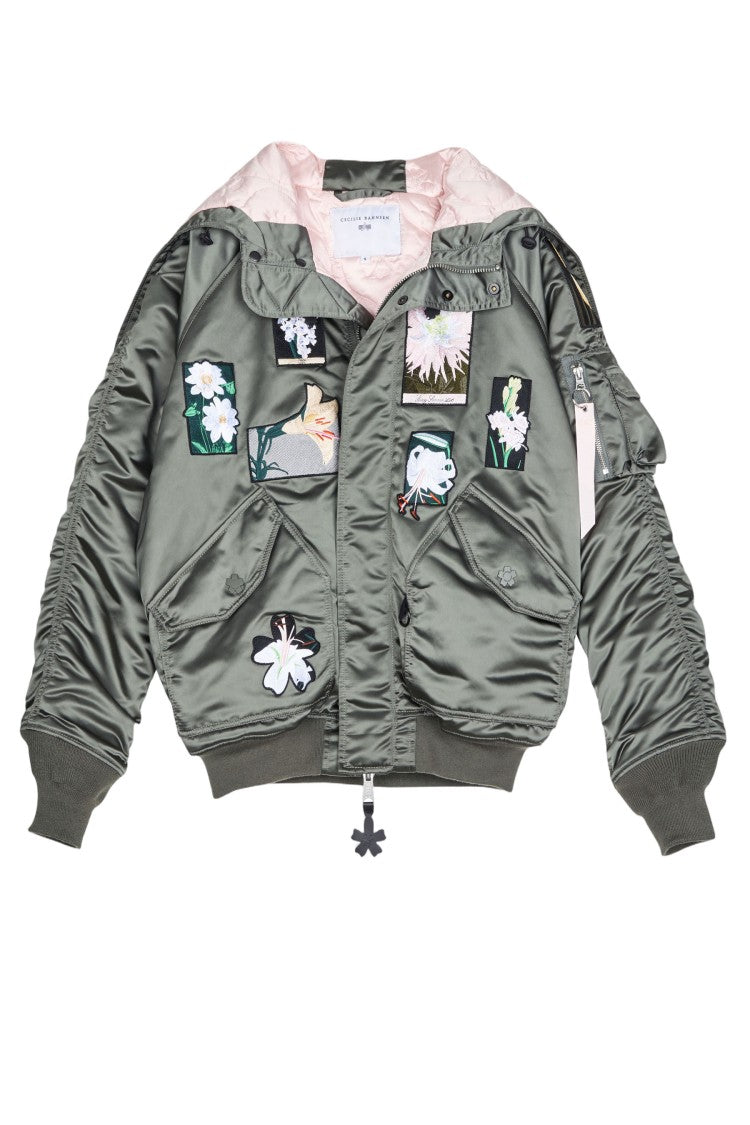 Cecilie Bahnsen Nylon Bomber Jacket With All-Over Floral Patches