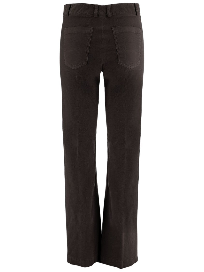 Ql2 Flared Dark Brown Cotton Velvet Pants With Tailored Finish