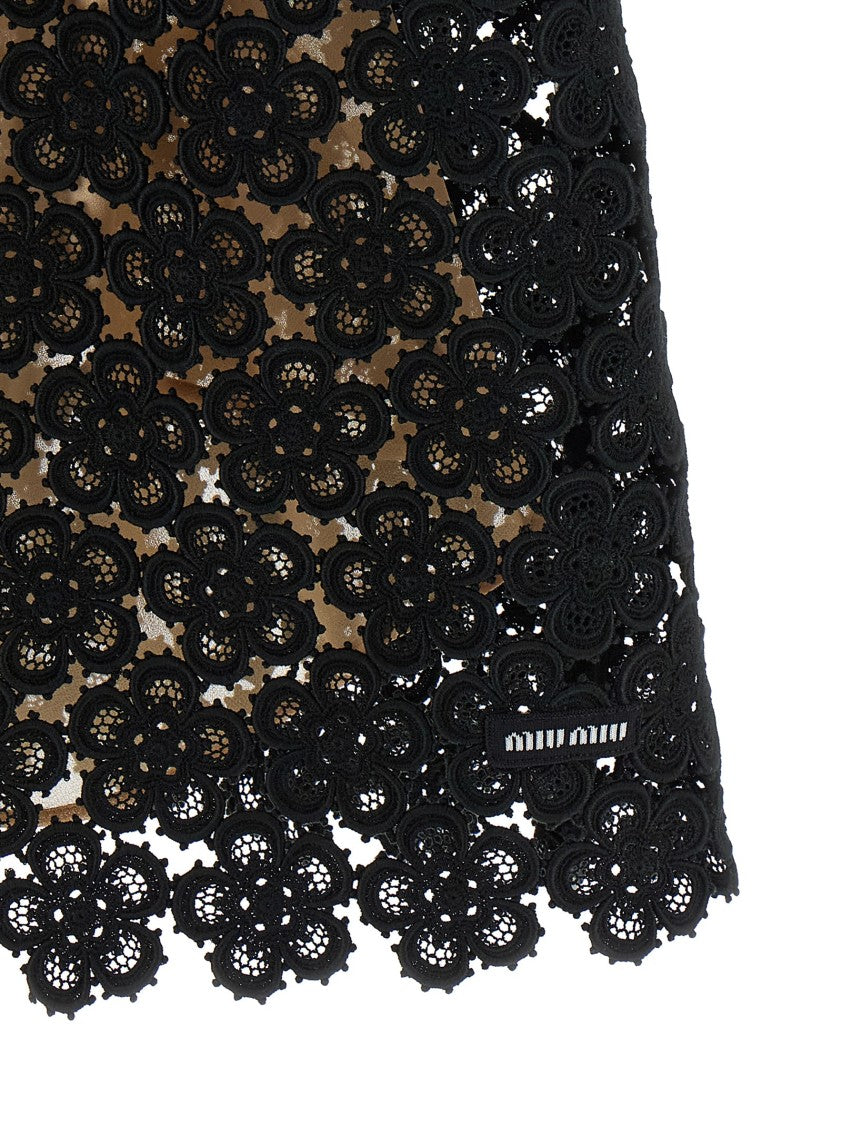Miu Miu Floral Macramé Flared Mini Dress