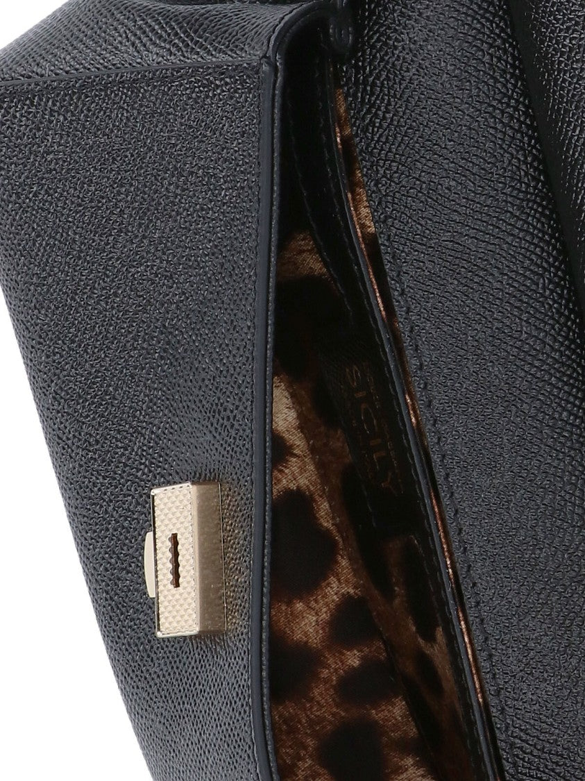 Dolce & Gabbana Structured Black Calfskin Handbag With Magnetic Closure
