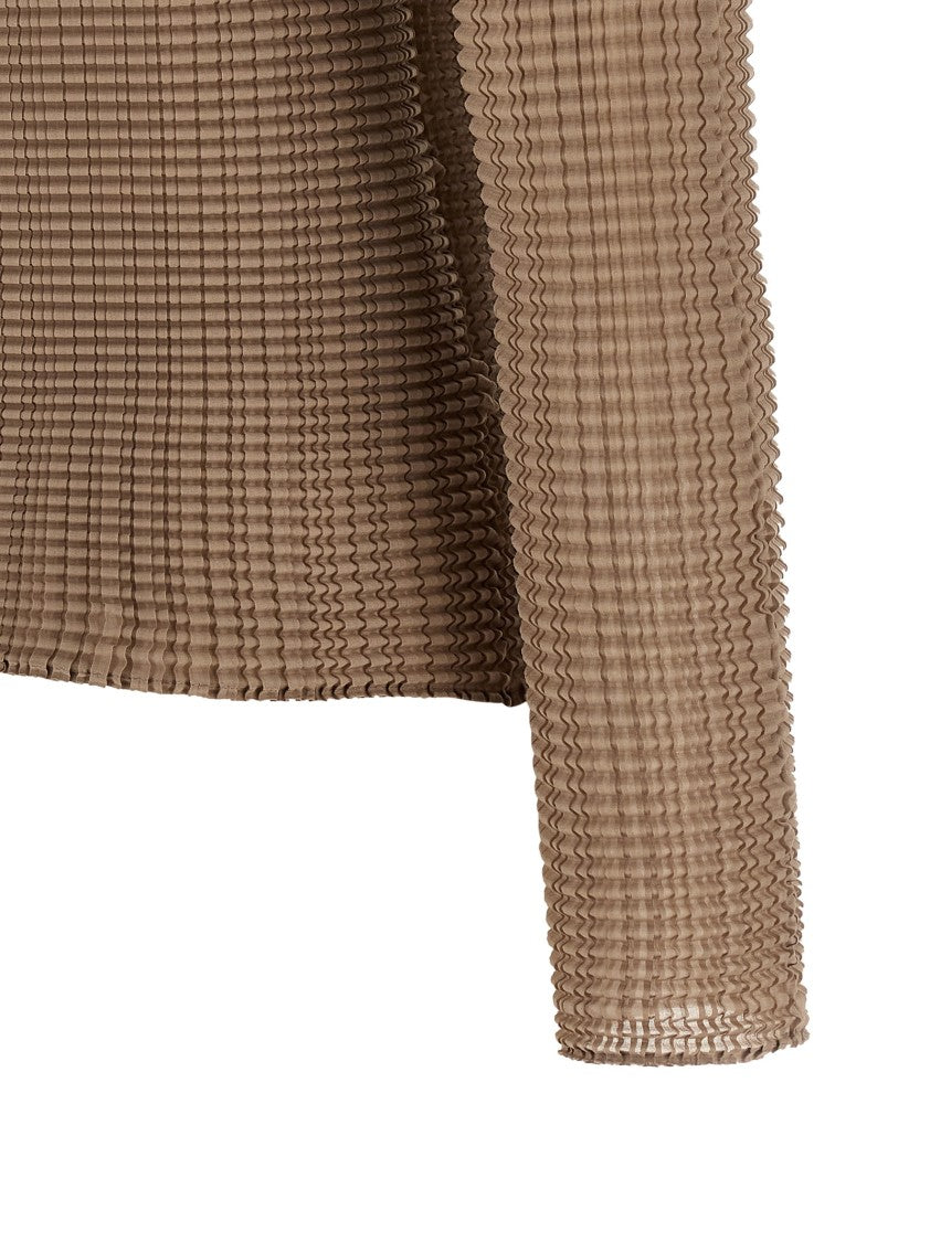 Issey Miyake Pleated Blouse With High Neck And Long Sleeves