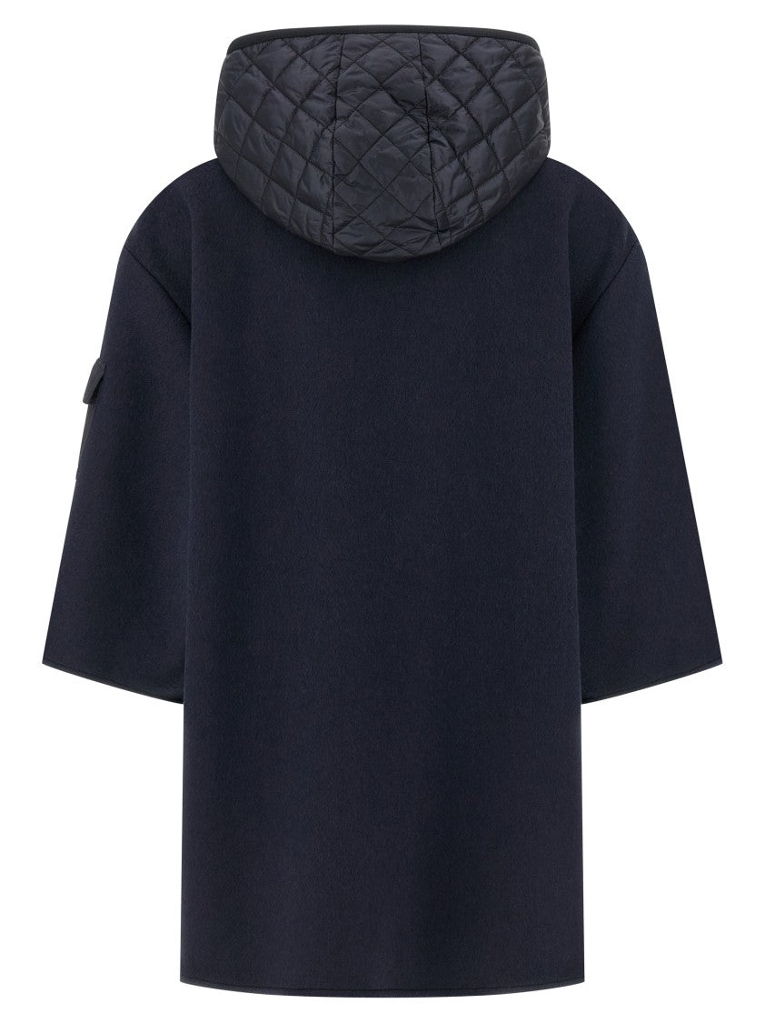 Moncler Two-Material Hooded Cape With Padded Quilted Hood