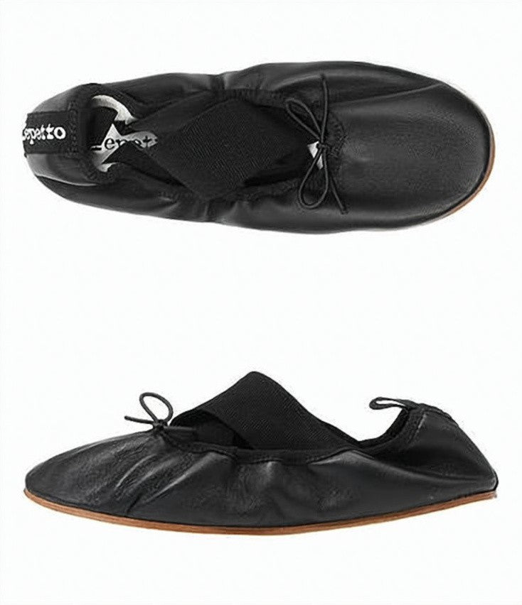 Repetto Ruched Black Leather Flats With Bow Detail