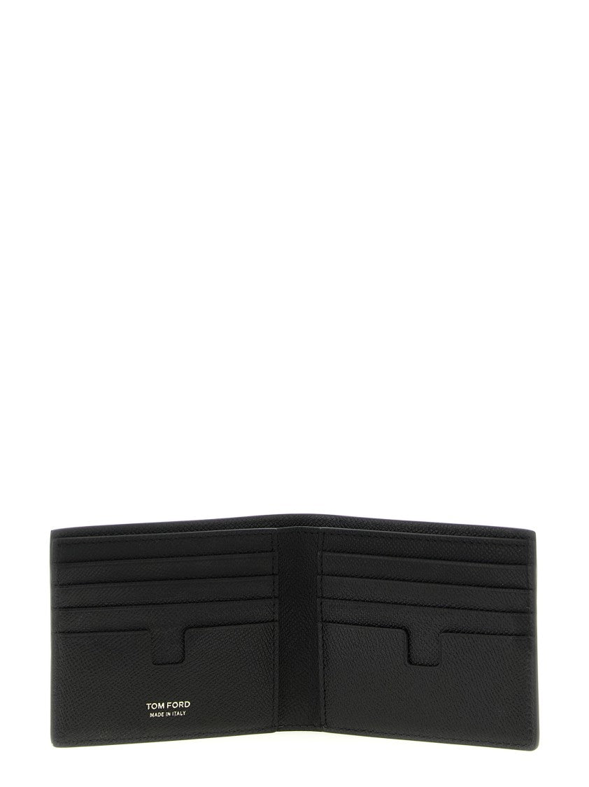 Tom Ford Bifold Wallet In Small-Grain Leather With Gold Logo
