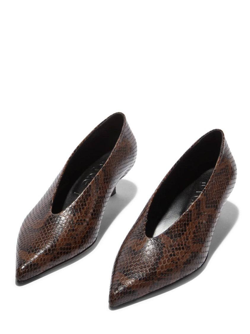 Aeydē Pointed-Toe Sandals In Brown Snake Print Calf Leather