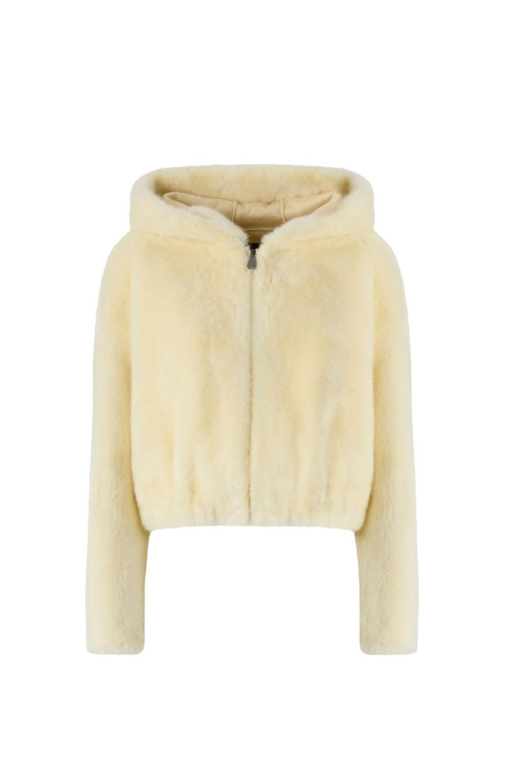 Pinko Yellow Polyester Fur-Effect Hooded Jacket