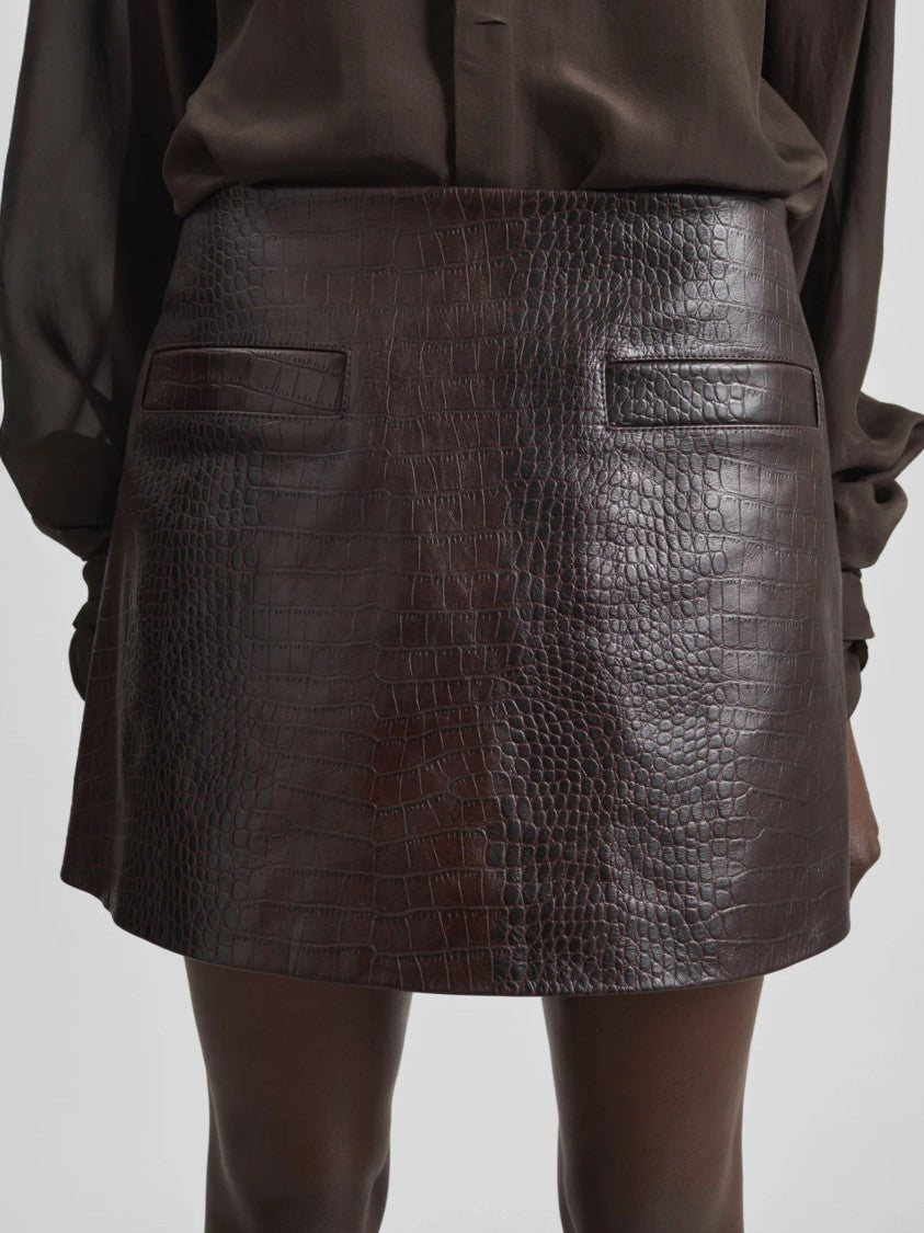 The Frankie Shop Brown Crocodile Leather Mini Skirt