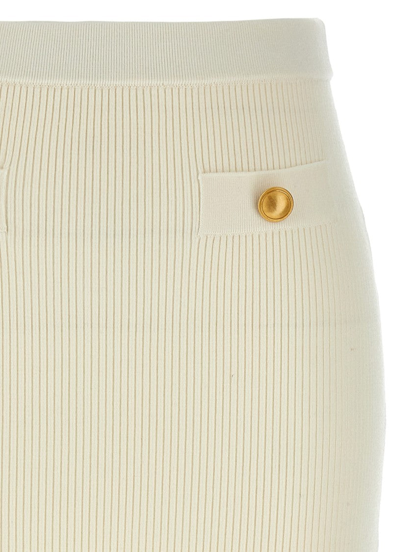 Alessandra Rich Ribbed Stretch Wool And Cashmere Midi Skirt With Trompe L'oeil Pockets