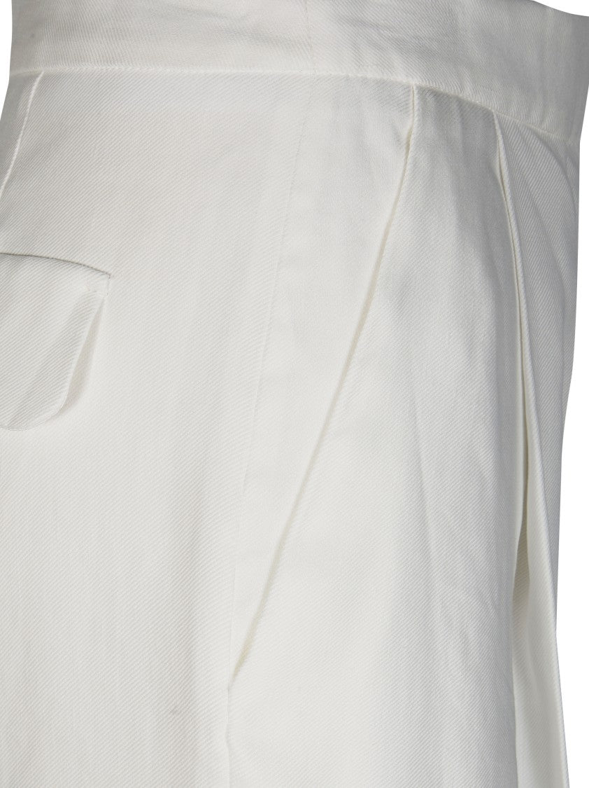 Elisabetta Franchi White High Waist Pleated Flap Trousers