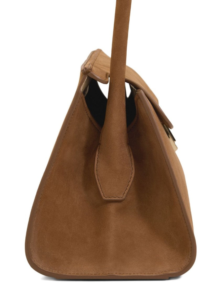 Ami Paris Brown Studs Suede Shoulder Bag