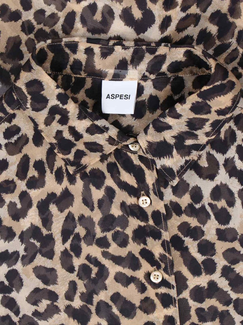 Aspesi Semi-Sheer Animal Print Shirt – Brown