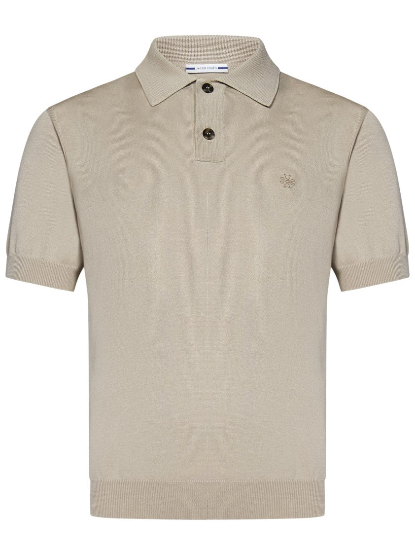 Jacob Cohen Tone-On-Tone Embroidered Polo In Soft Beige Cotton