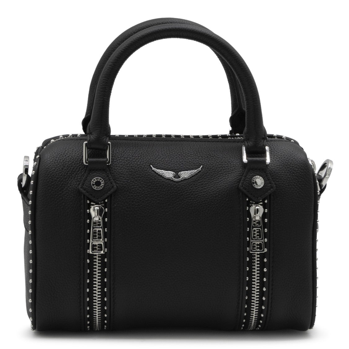 Zadig & Voltaire Textured Black Handbag With Silver-Tone Accents