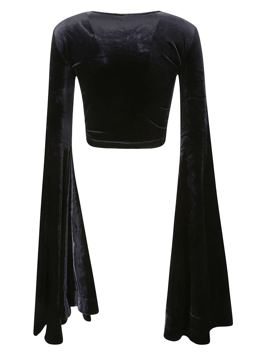 Vetements Black Velvet Crop Top With Sleeves