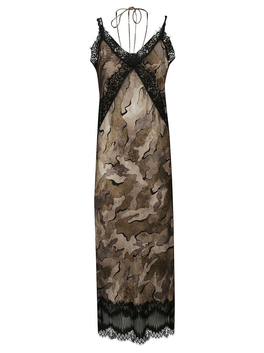 Pinko Rabbocco Camouflage Pattern Viscose Midi Dress