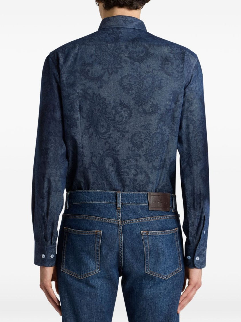 Etro Paisley Patterned Cotton Shirt With Logo Buttons