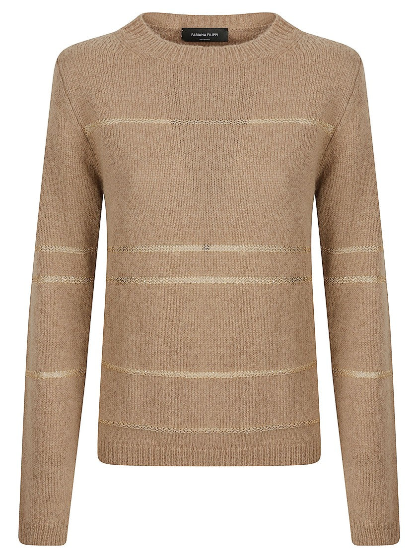 Fabiana Filippi Knit Sweater With Horizontal Metallic Stripes And Fitted Finish