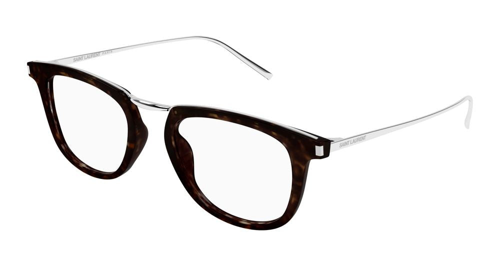 Saint Laurent Havana Silver Temples Oversized Tortoiseshell Eyeglasses