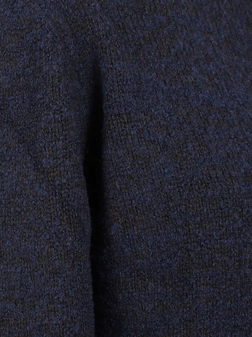 Maison Margiela Textured Knit Navy Blue Sweater With Ribbed Details