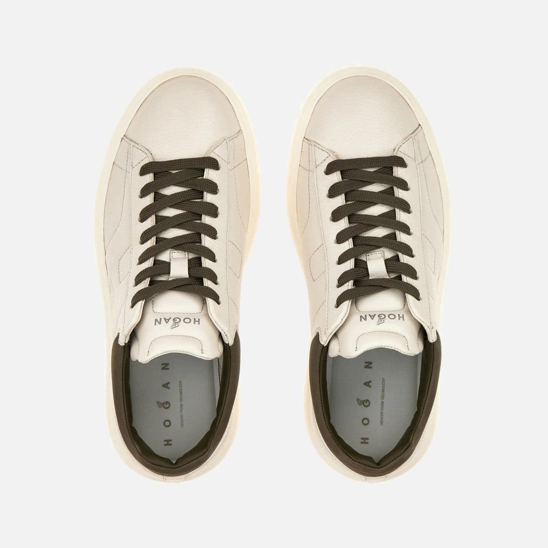 Hogan Versatile Ivory Leather Sneakers With H-Stripes Design