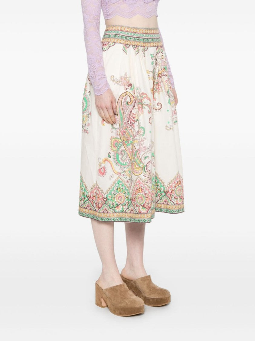 Etro Pleated White Midi Skirt