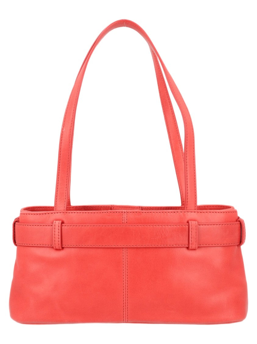 Osoi Rectangular Red Leather Shoulder Bag With Silver Buckle And Key Charm