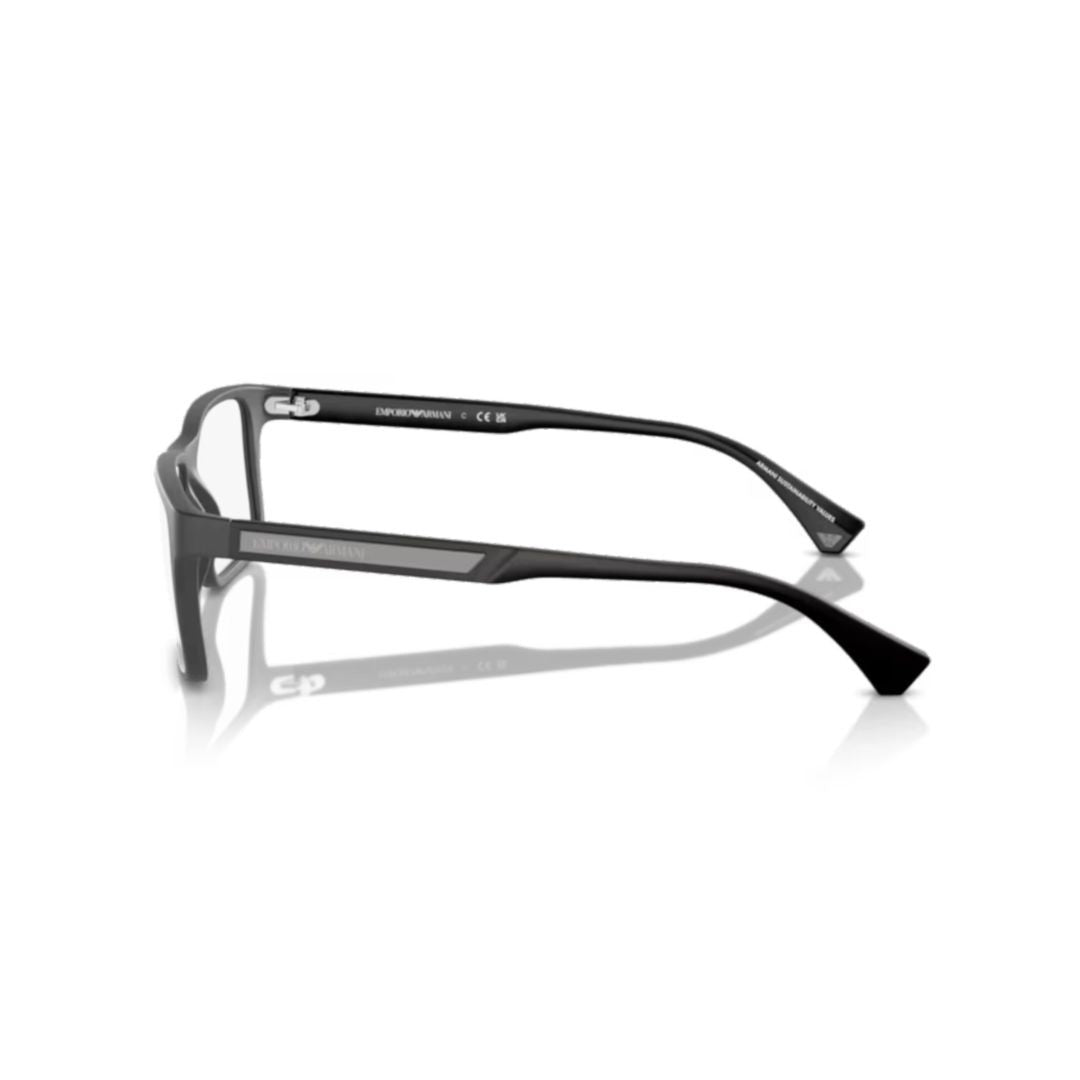 Emporio Armani 0Ea3038 Rectangular Matte Black Eyeglasses With Lightweight Frame