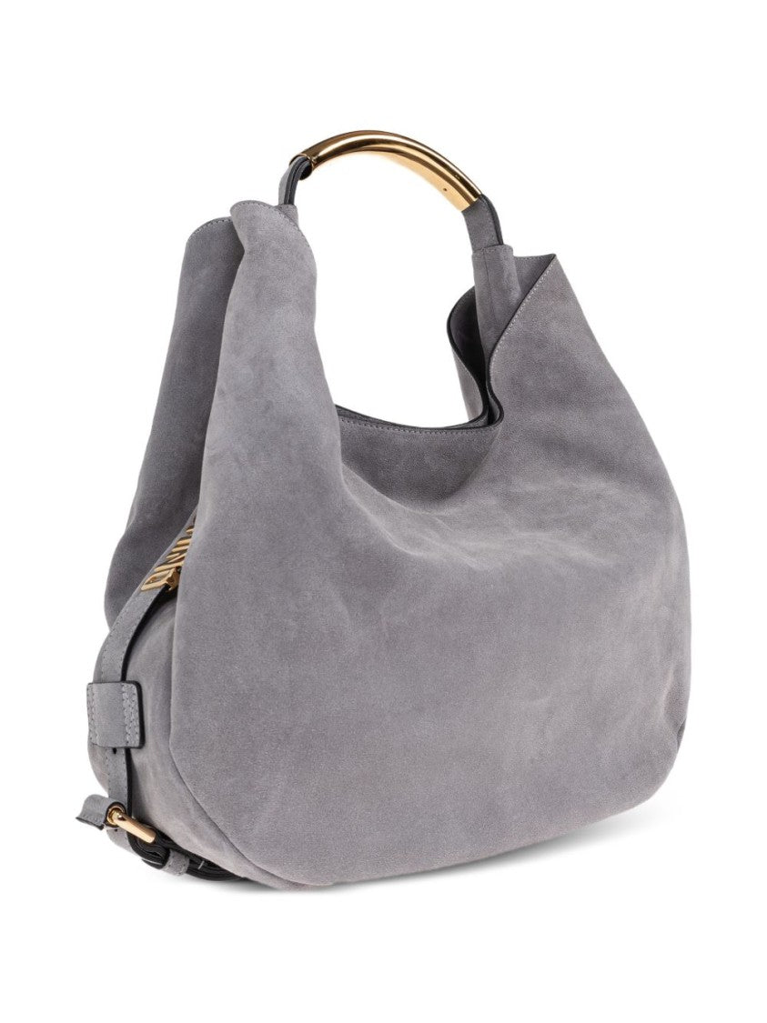Moschino Soft Structured Curved Gold Handle Bag